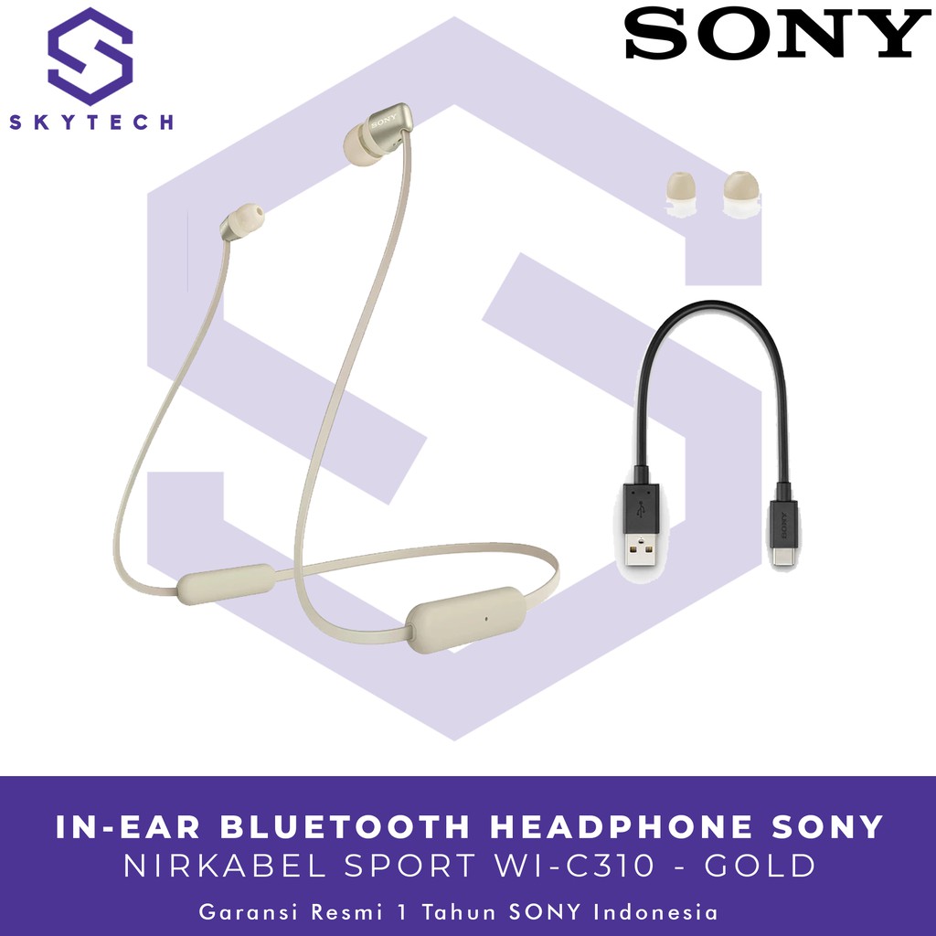 EARPHONE BLUETOOTH SONY WI C310 GOLD ORIGINAL GARANSI RESMI