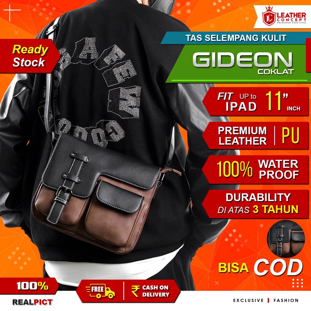 Tas Selempang Kulit Pria Tas Pria Tas Kerja Kulit Pria GIDEON Coklat