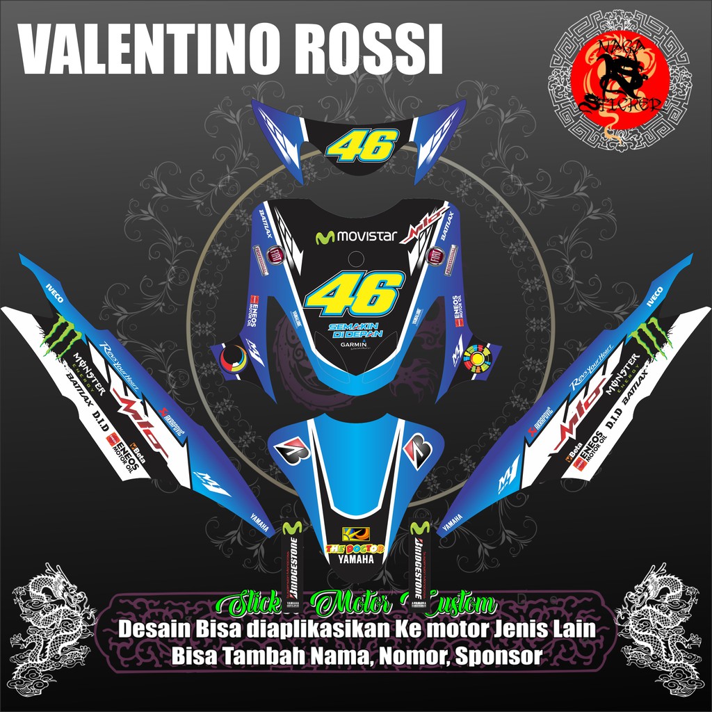 DECAL STICKER FULL BODY YAMAHA MIO SMILE VALENTINO ROSSI BIRU