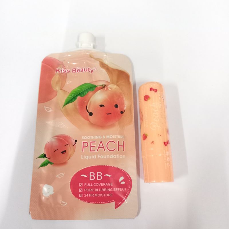 BB FOUNDATION KISS BEAUTY PEACH + LIP BALM MAGIC / PEACH  VIT BIBIR