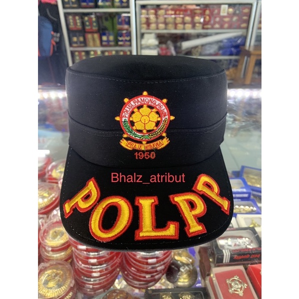 Topi komando pol pp HITAM gol 3 / Topi komando pol pp logo + tulisan pol pp warna HITAM