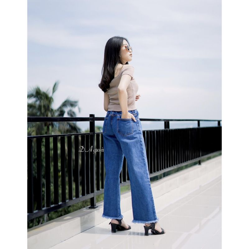 Celana Jeans Putih Bersih Polos Wanita Kulot Rawis UK 27-34 Jumbo Putih