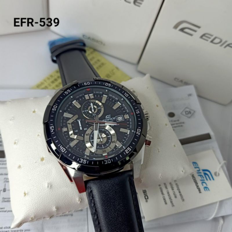 Jam Casio Edifice EFR539 / EFR-539 Crono Tanggal Hari Stopwatch Aktif Body Stainless Tali Kulit
