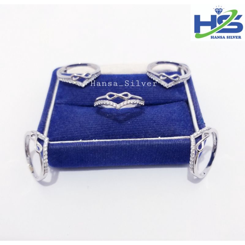 Cincin Perak Wanita Asli Silver 925 Lapis Emas Putih Model Pasung Permata Putih - Cincin Wanita Anti Karat