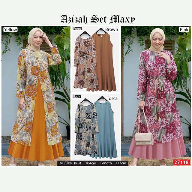 AZIZAH SET MAXY, Matt Dress Buntung Mosscrepe + Outer Maxy Wollpeach, Ori extu