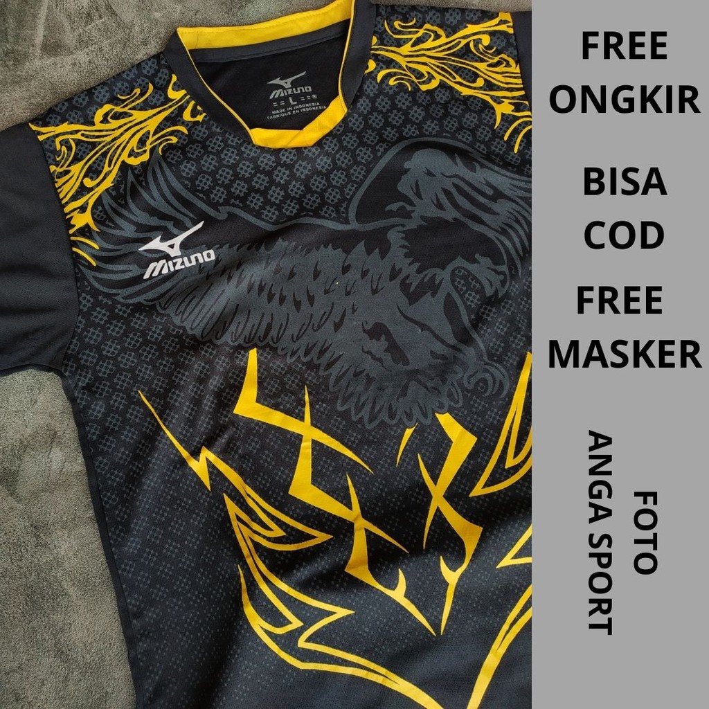 SETELAN SERAGAM JERSEY VOLLY PRIA KAOS FUTSAL COWOK BAJU BADMINTON WANITA MOTIF GARUDA LIST KUNING