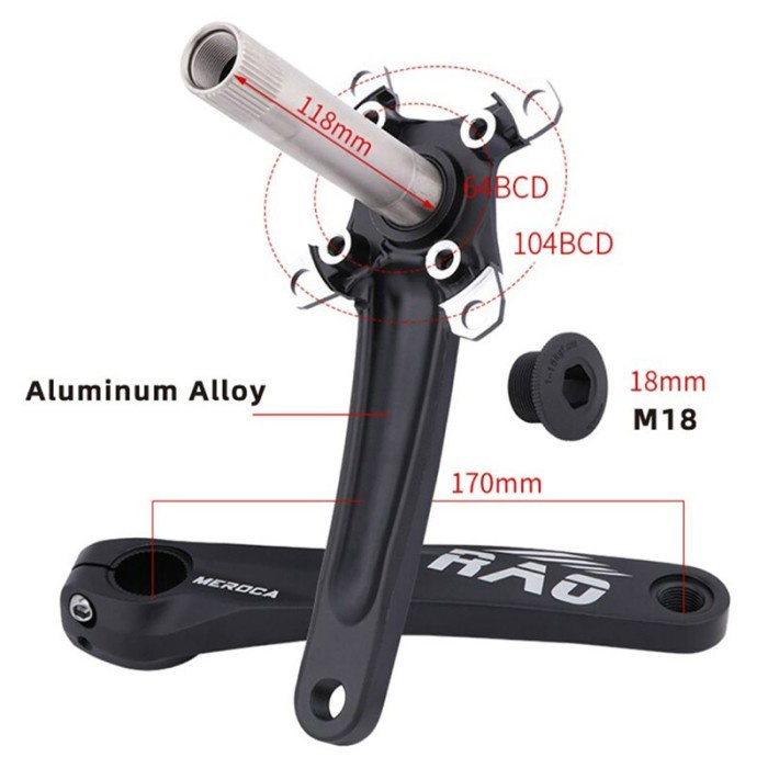 Meroca Rao Crankset Tanpa BB HT2 Crank Set Hollowtech BCD 104 Merah