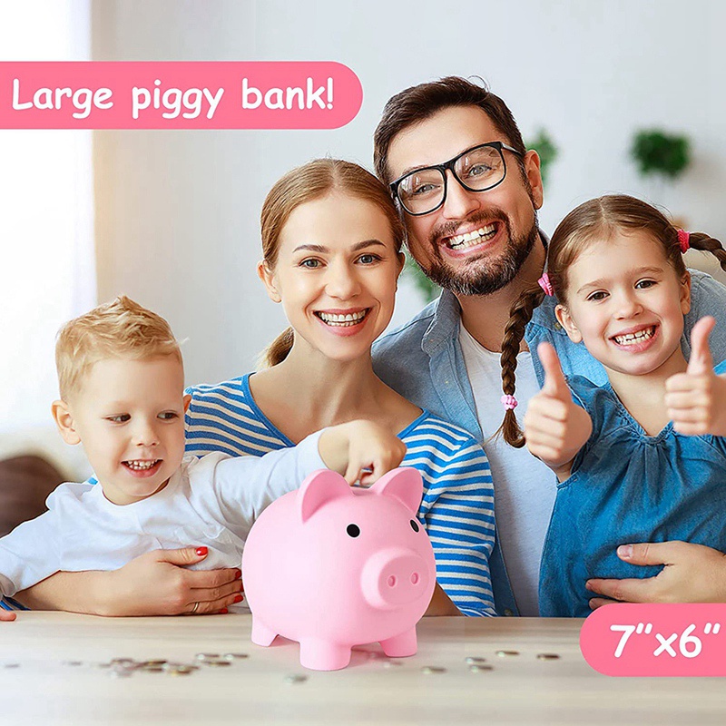 Large Piggy Bank, Unbreakable Plastic Money Bank, Coin Bank for Girls and Boys, Practical Gifts for Birthday(Pink)