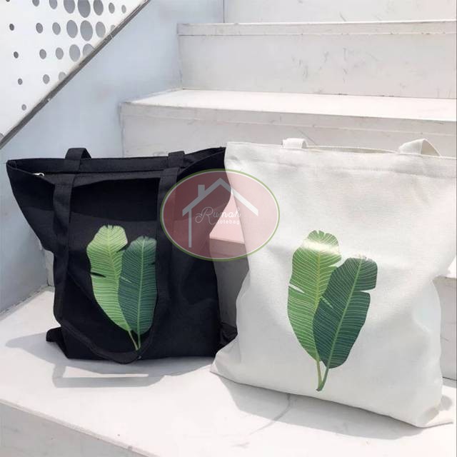 Baru Restock Tote Bag Kanvas Pria / Wanita Trendy Camera BESAR Pakai DAUN 02