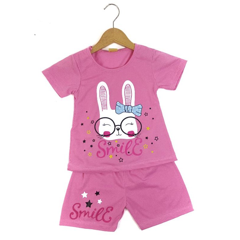 SETELAN SIKUNING BAJU ANAK PEREMPUAN 2-7 TAHUN MOTIF RABBIT KACAMATA