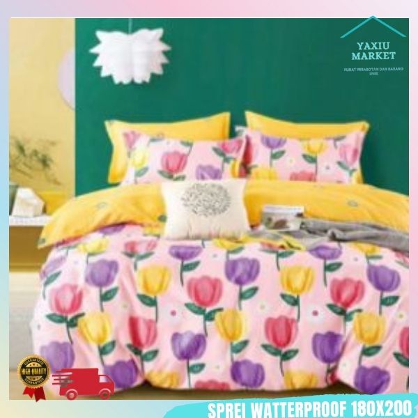 Sprei Waterproof / Sprei Protector bermotif / Sprei anti air ukuran 180x200CM SPREI WATERPROOF-PINK BUNGA