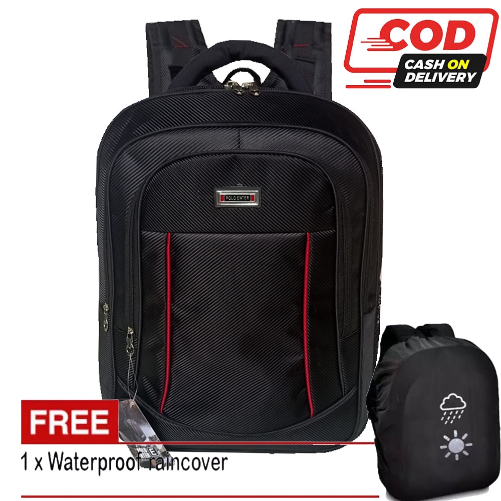 Polo Enter Backpack Casual Laptop Fintage Original FT00023 - 17 - Black + Raincover Waterproop