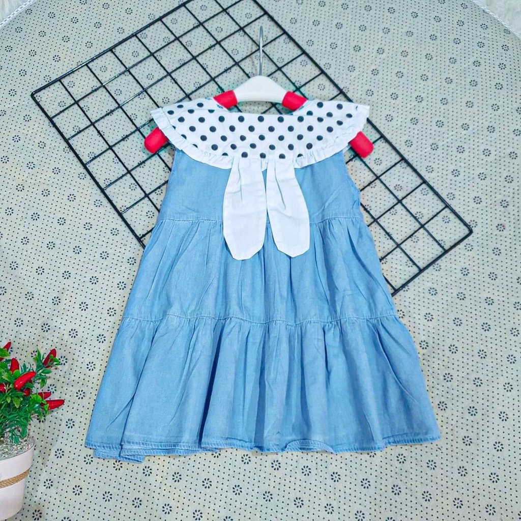 DRESS ANAK PEREMPUAN MOTIF POLKADOT DENIM BUNNY IMPORT