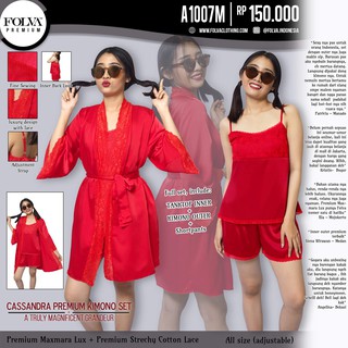  Set  baju  tidur  Kimono  dengan Celana Pendek Maxmara Merah 