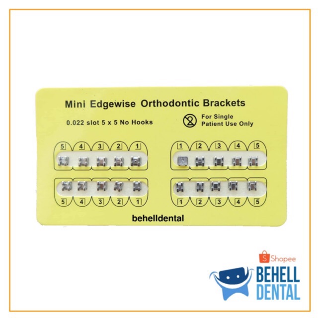 BRACKET BEHEL GIGI METAL AMPLOP YELLOW KUNING ORIGINAL - Kawat Dental Untuk Perbaikan Gigi - Mini Edgewise 0.22 Slot bukan Roth