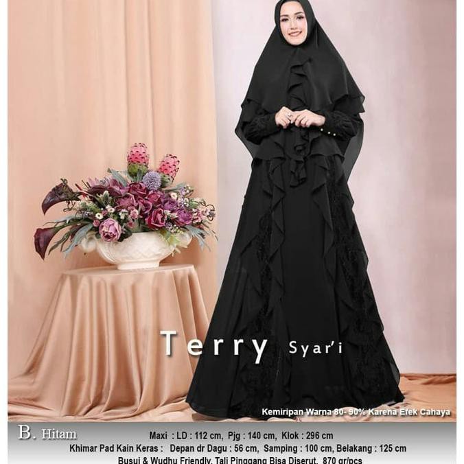 Gamis Terry Syari Premium (Hitam) | Gamis Pesta Lebaran Tamarablerin