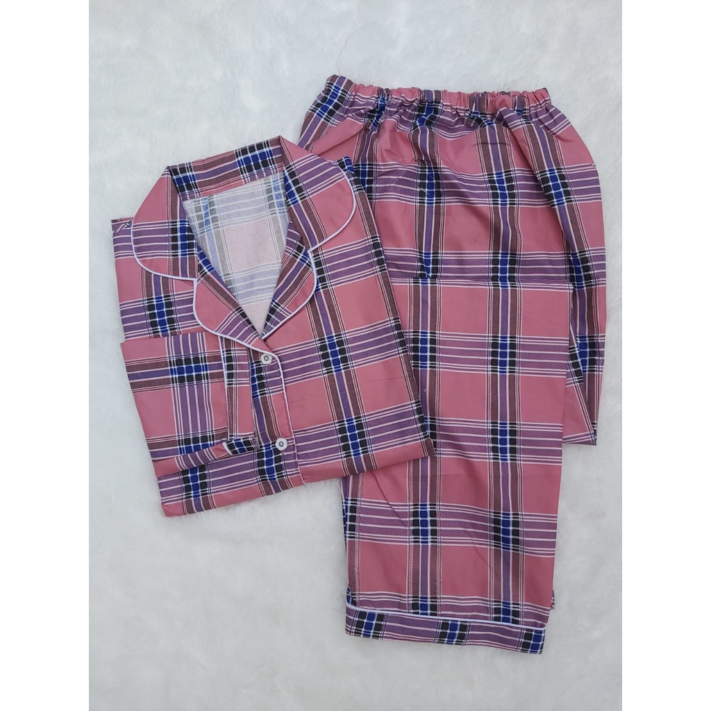 JNV Piyama PP Wanita Motif Kotak 2 - Baju Tidur Lengan Panjang - Bahan Katun Premium-4