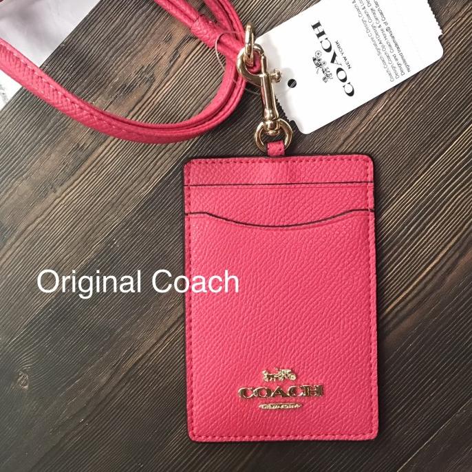 

Original Coach Lanyard ID case Metal Logo Pink