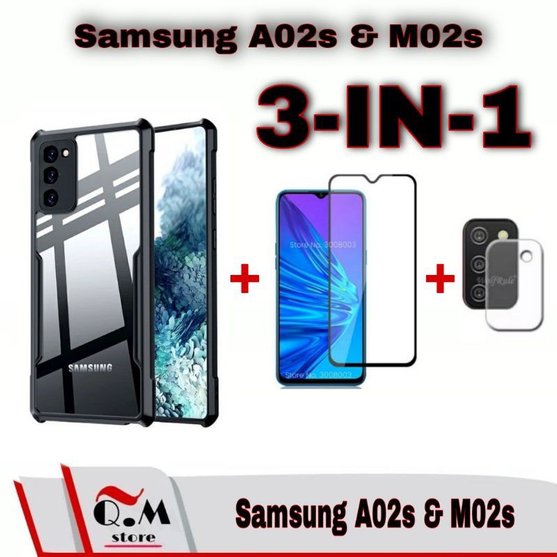 PROMO 3IN1 Case SAMSUNG A02s Softcase TRANSPARAN SAMSUNG A02S M20s + Tempered Glass Layar