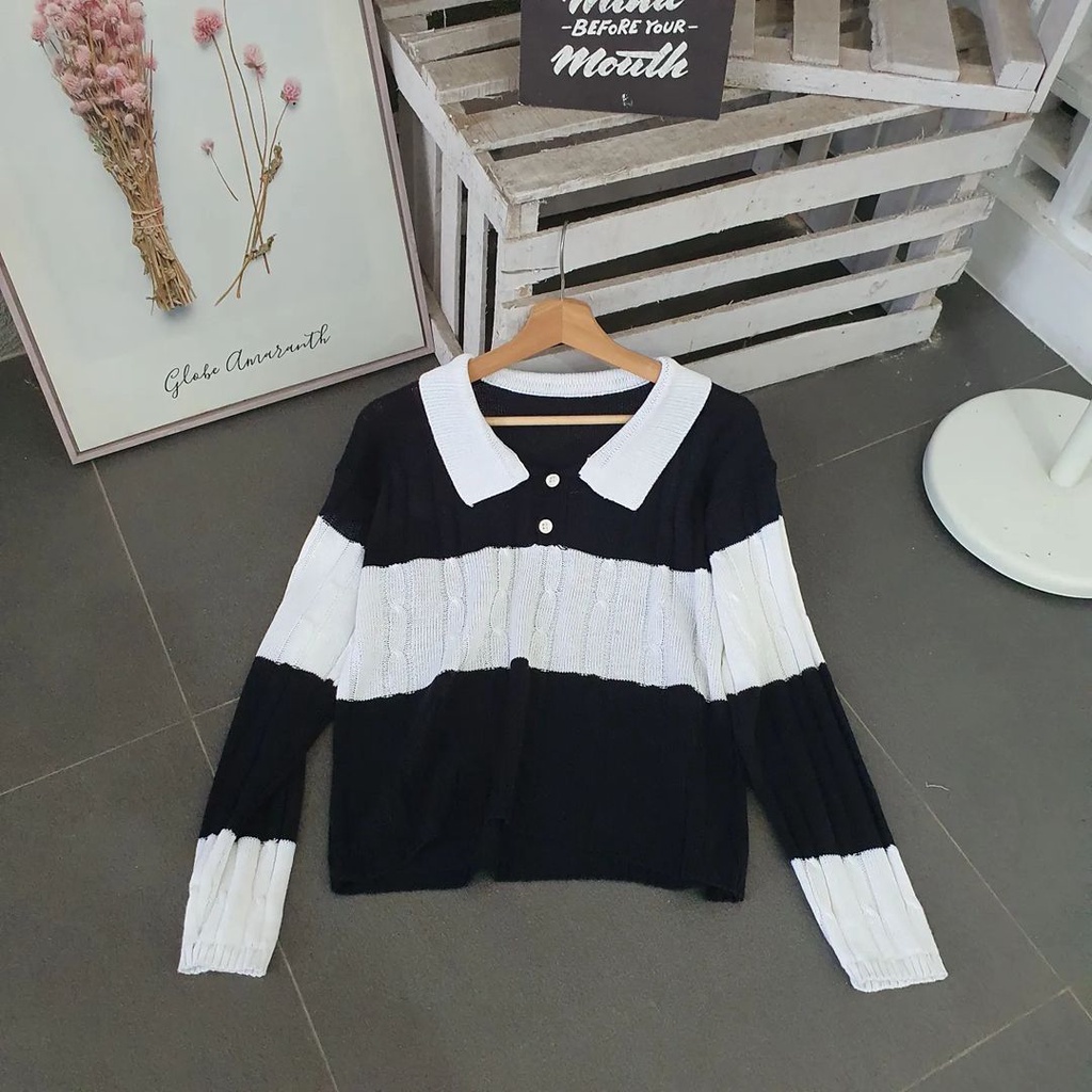 Sweater Collar Wanita Colla Cable Bahan Rajut Terbaru Ala Korean Style