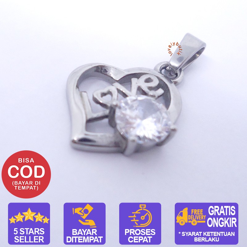 Lovelybutik Liontin Kalung Titanium  / Love Liontin Kalung Titanium Ukuran 2 cm Warna Silver