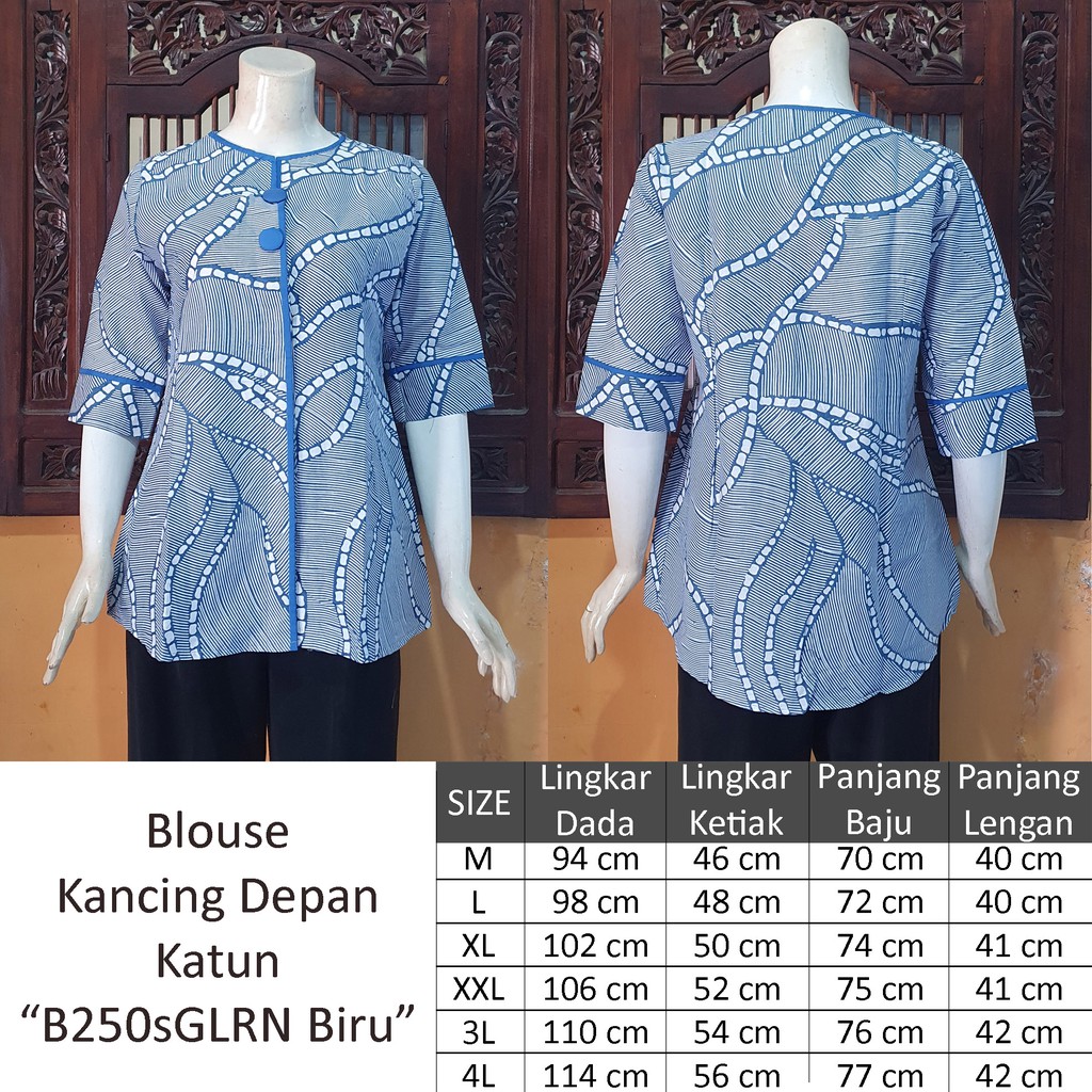 NEW Atasan Blouse Batik MOSA Blus Wanita Lengan Pendek 3/4 Kancing Depan. Motif Batik Pekalongan -250-2