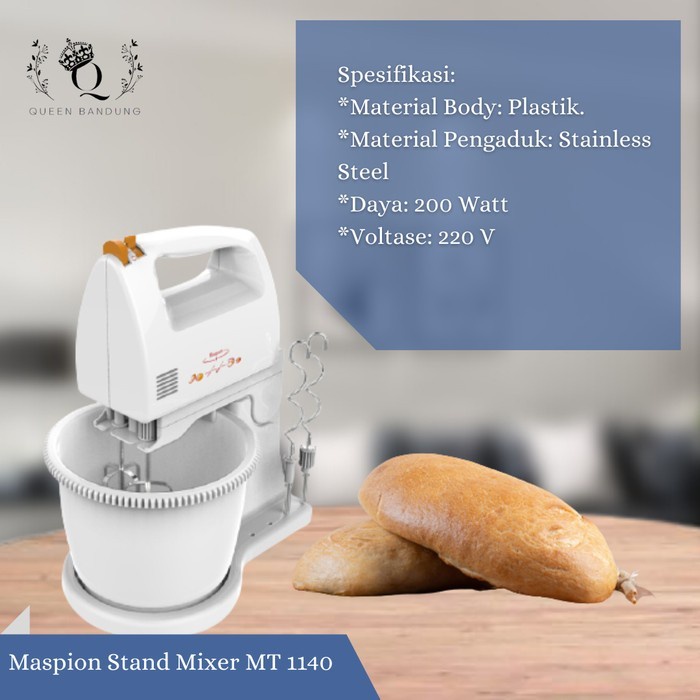 Maspion Stand Mixer MT - 1140 Pengaduk Adonan 5 Kecepatan 100%Original