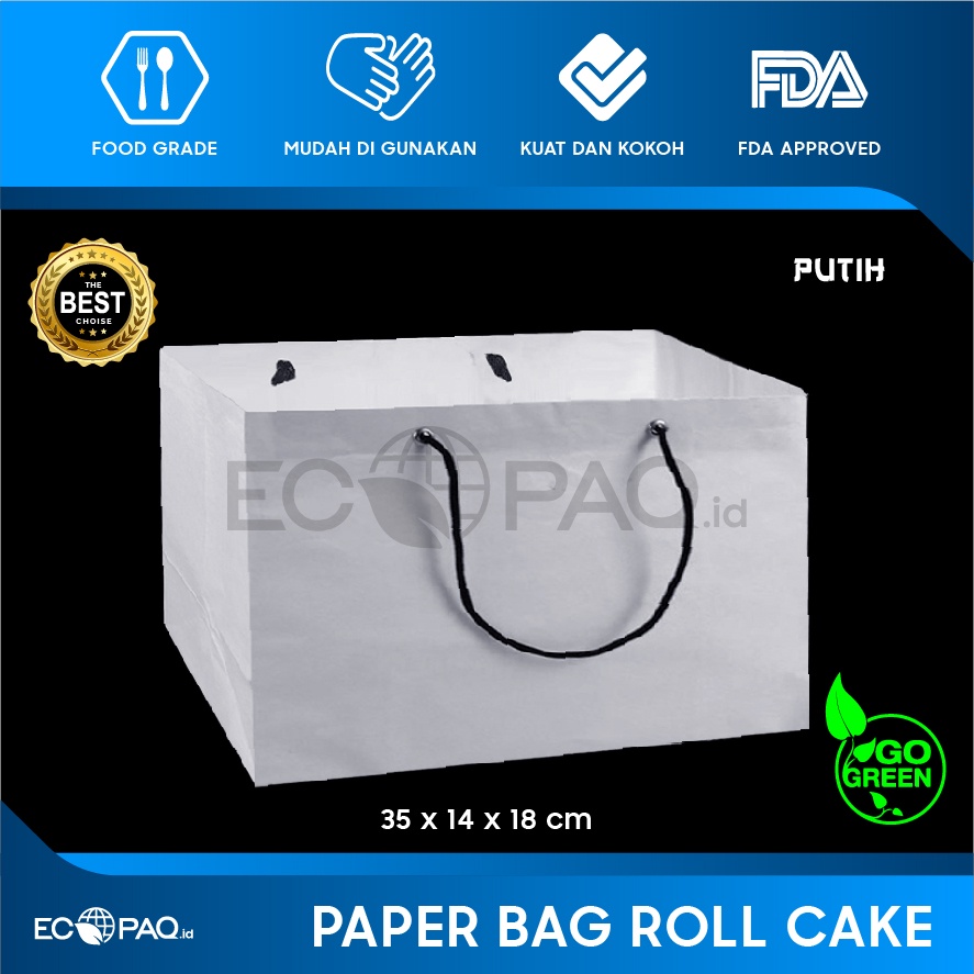 

Paper Bag Kue Roll Cake L- Paperbag Polos - PUTIH - 35x14x18 cm (12 pcs)