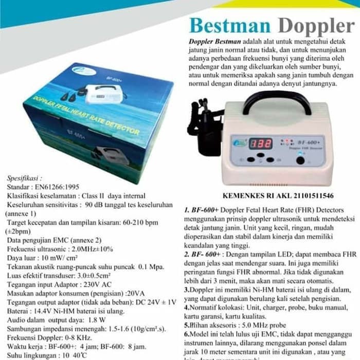 DOPPLER BESTMAN BF 600+ DOPLER PENGUKUR DETAK JANTUNG BAYI