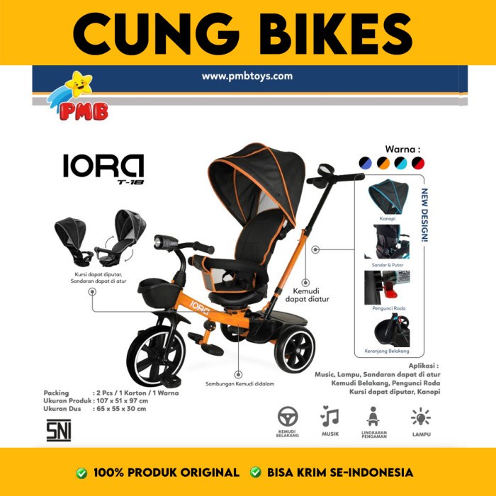 Sepeda anak roda tiga  tricyle PMB IORA T18 Paket Lengkap sepeda stroller anak kursi putar