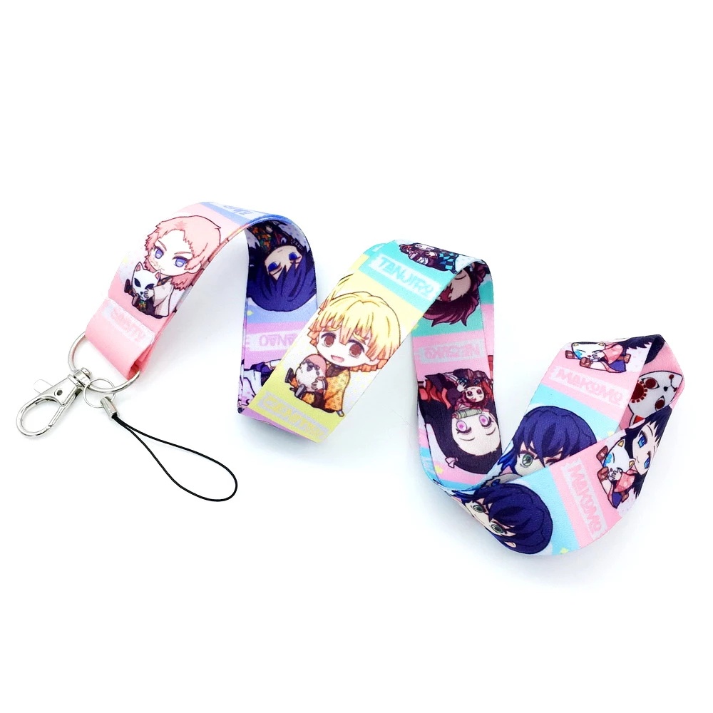 QUINTON Portable Lanyard Cartoon Neck Strap Phone Straps Key Chain Polyester Camera strap ID Card Holder Long Kimetsu no Yaiba Anime Demon Slayer