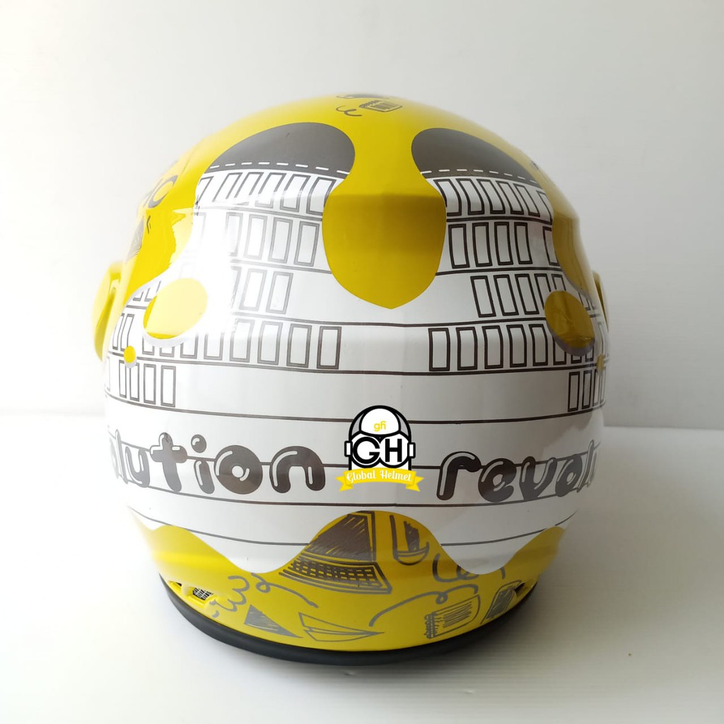 HELM HALF FACE EVOLUTION MOTIF REVOLUTION YELLOW MIRIP GM EVO MURAH HELM DEWASA MURAH