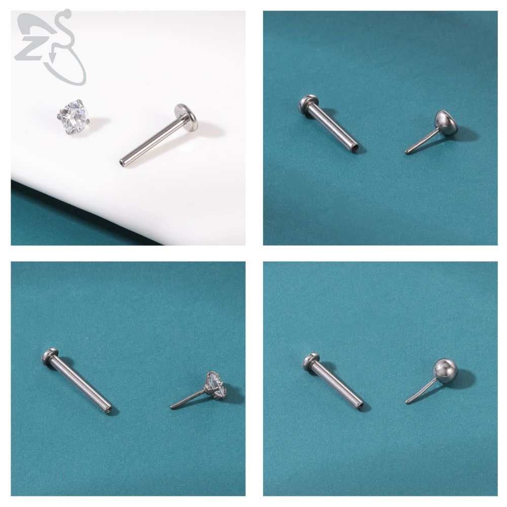 1pc Anting Tindik Bibir / Tulang Rawan Telinga Bahan Titanium Steel Hias Kristal Cz 2 / 3 / 4 / 5mm 16g