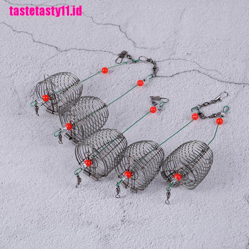 【TTID】5PCs Wire Fishing Lure Cage Fish Bait Cage Fishing Trap Basket Feeder Hol