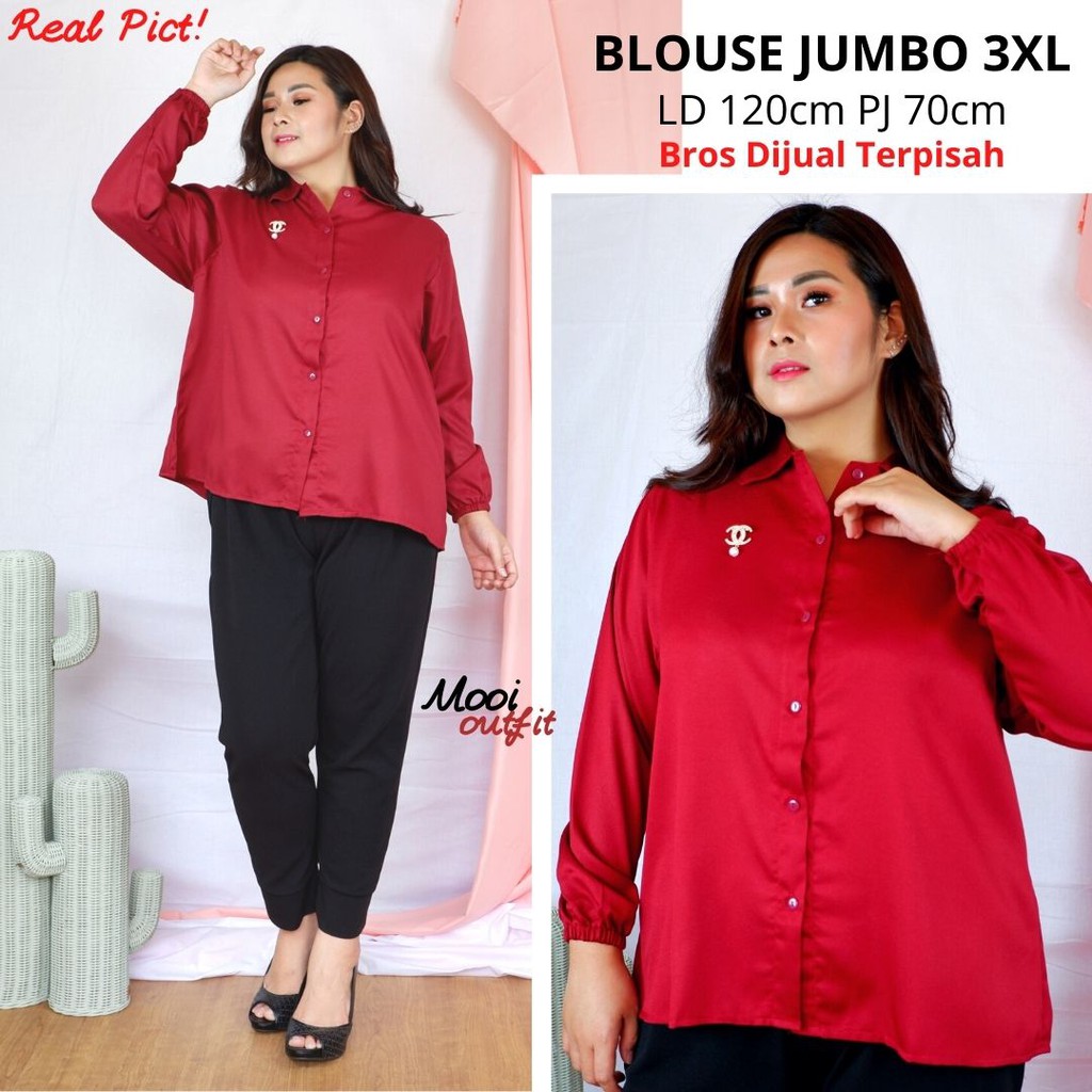 Kemeja Jumbo Wanita / Kemeja Wanita Jumbo Ld 120 / Kemeja Polos Jumbo Wanita / Atasan Wanita Jumbo / Blouse Wanita Jumbo