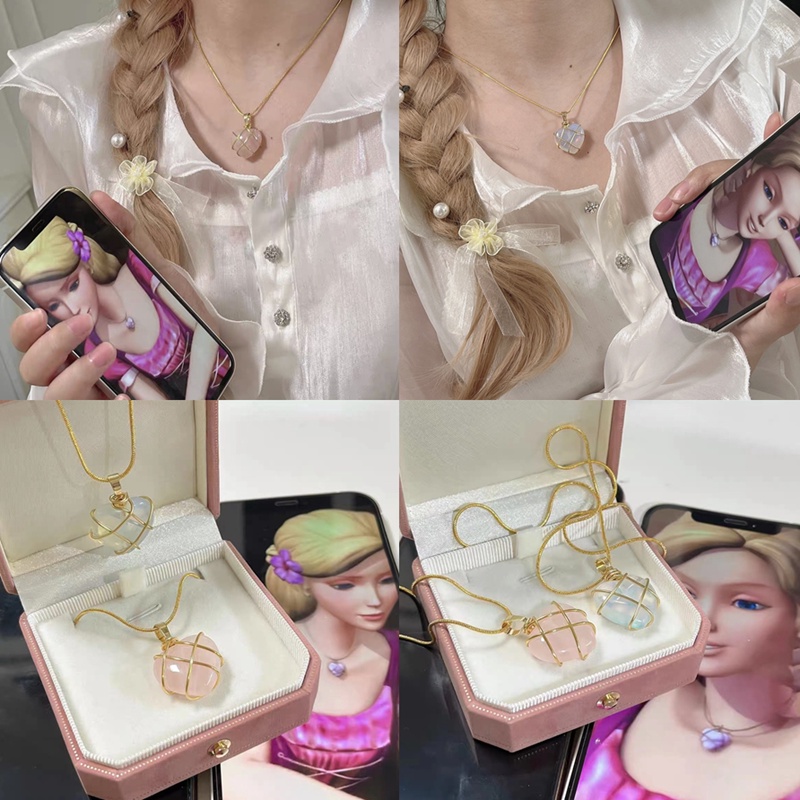 Kalung Rantai Emas 18K Dengan Liontin Hati Hias Batu Zircon Kubik Hypoallergenic Untuk Wanita Barbie