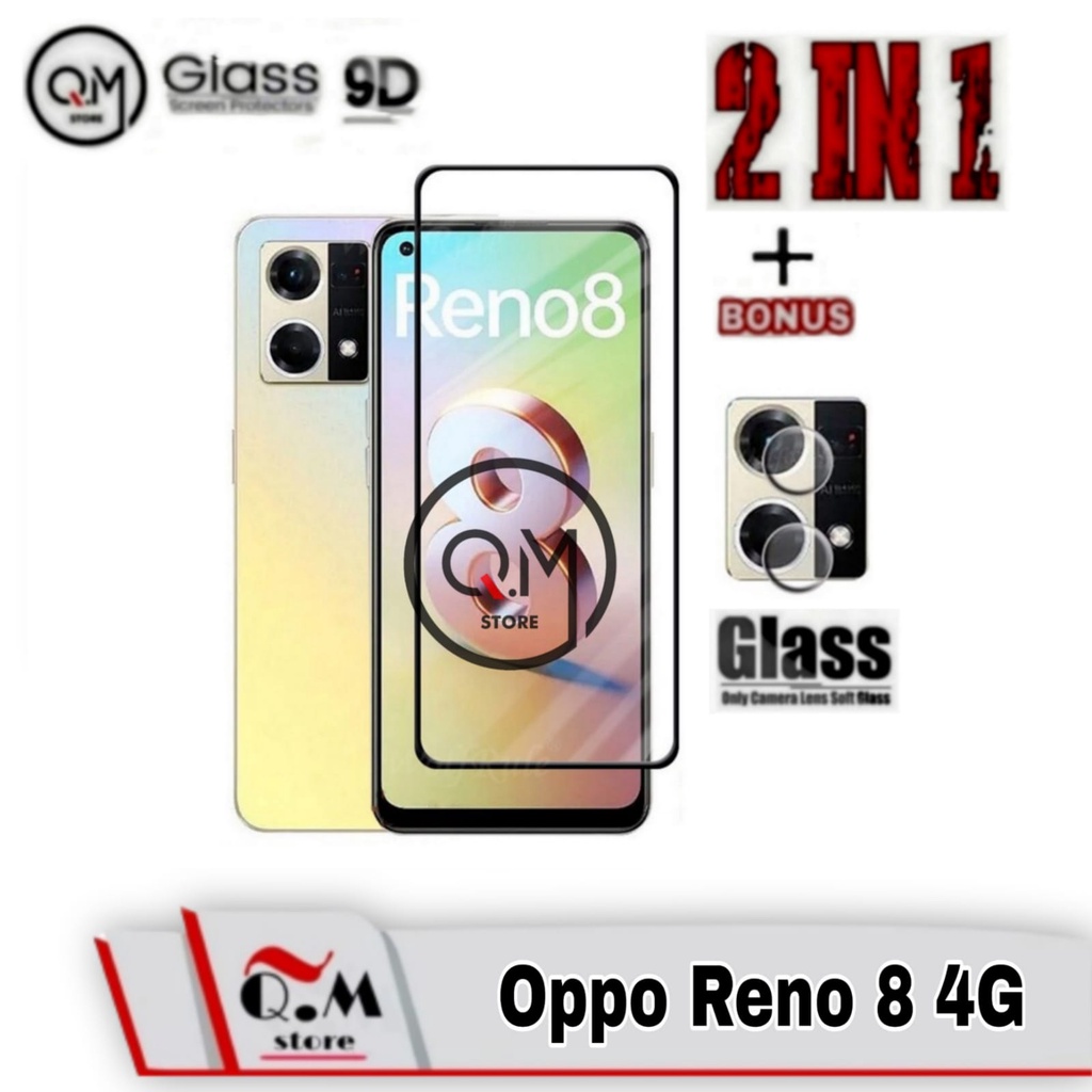 Paket 2 in1 Tempered Glass Layar Oppo Reno 8 4G Anti Gores  Screen Guard FreeLensa Camera Belakang