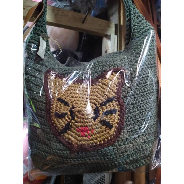 (BISA COD) TAS SELEMPANG RAJUT HELLO KITTY UKURAN 25x20 cm - SLING BAG WANITA OOTD