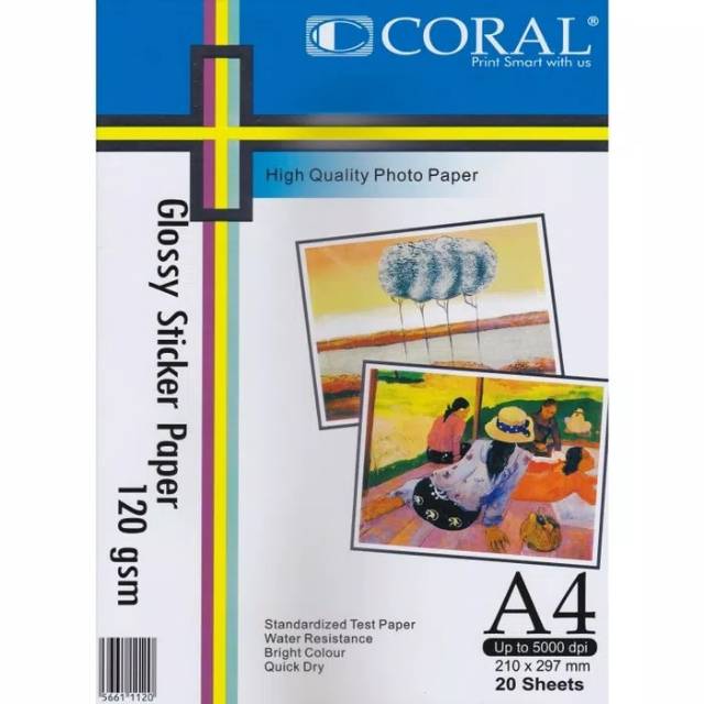 

Stiker Kertas Glossy Coral Sticker A4 120gsm