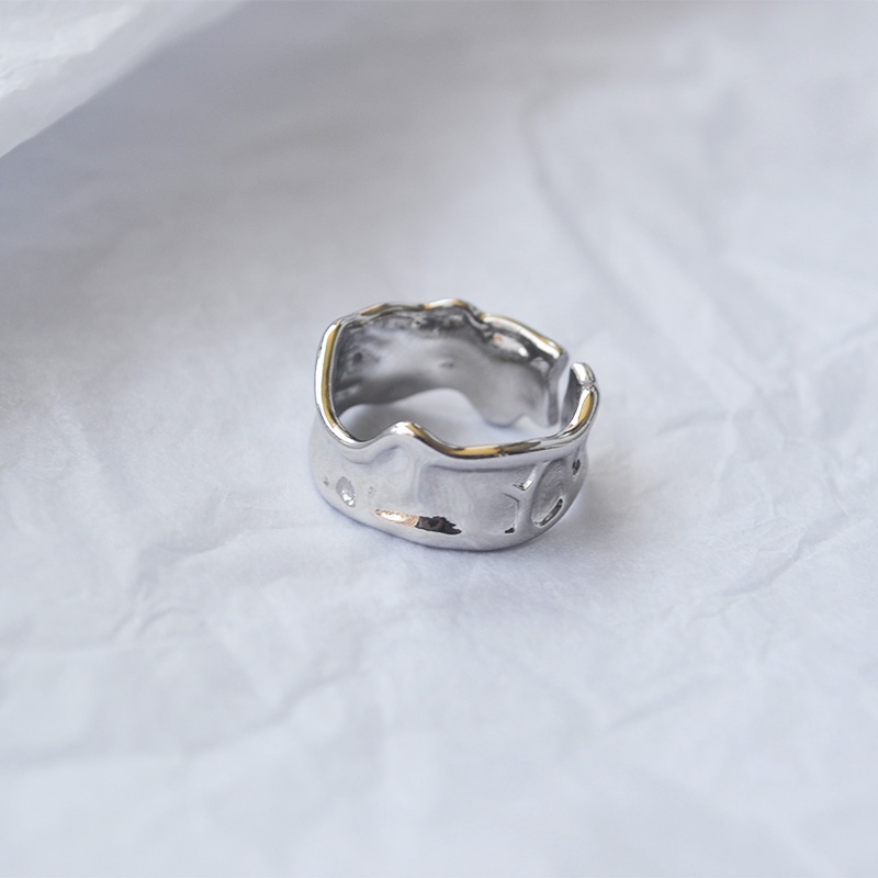 Cincin Lebar Model Terbuka Asimetris Handmade Gaya Eropa Untuk Wanita