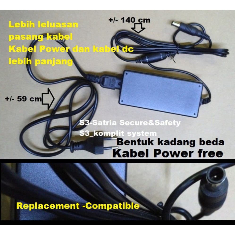 Penganti adaptor monitor LG 12v 2a charger Kabel panjang 14v 1.786A