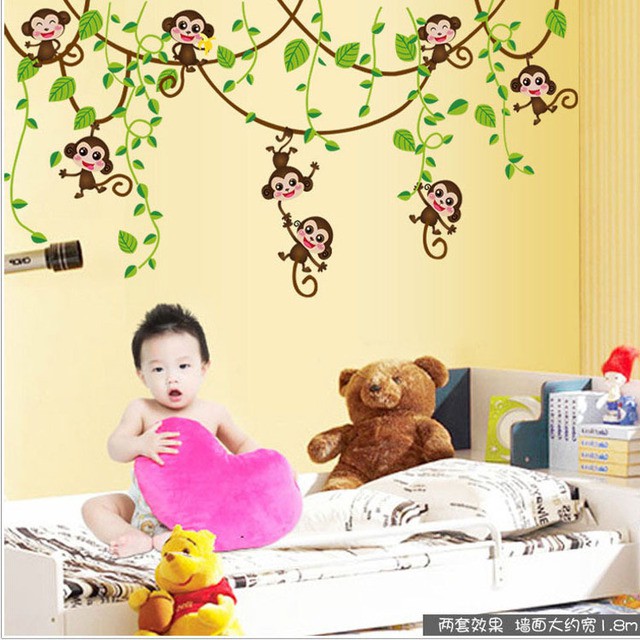 RELIZA WALL STICKER MONKEY MONYET GLANTUNGAN ANAK KIDS STIKER DINDING AY7247