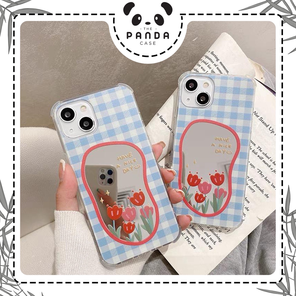 [TPC] Mirror Phone Case BLUE FLOWER FULL COVER IPHONE 6 6S 7 8 PLUS X XS MAX XR 11 12 13 PRO MAX Casing Cermin HP IP027