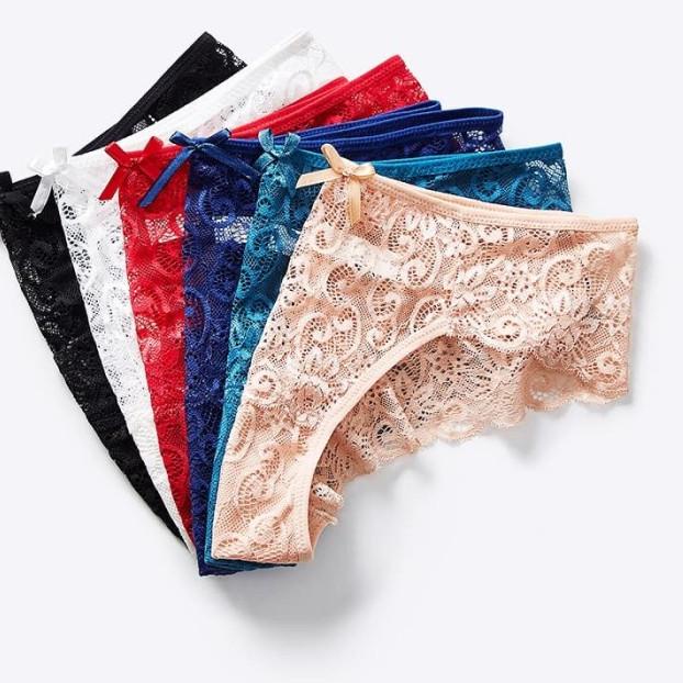 ♔ g string celana dalam cd wanita thong brukat lace bahan C125 - Merah, M ☄