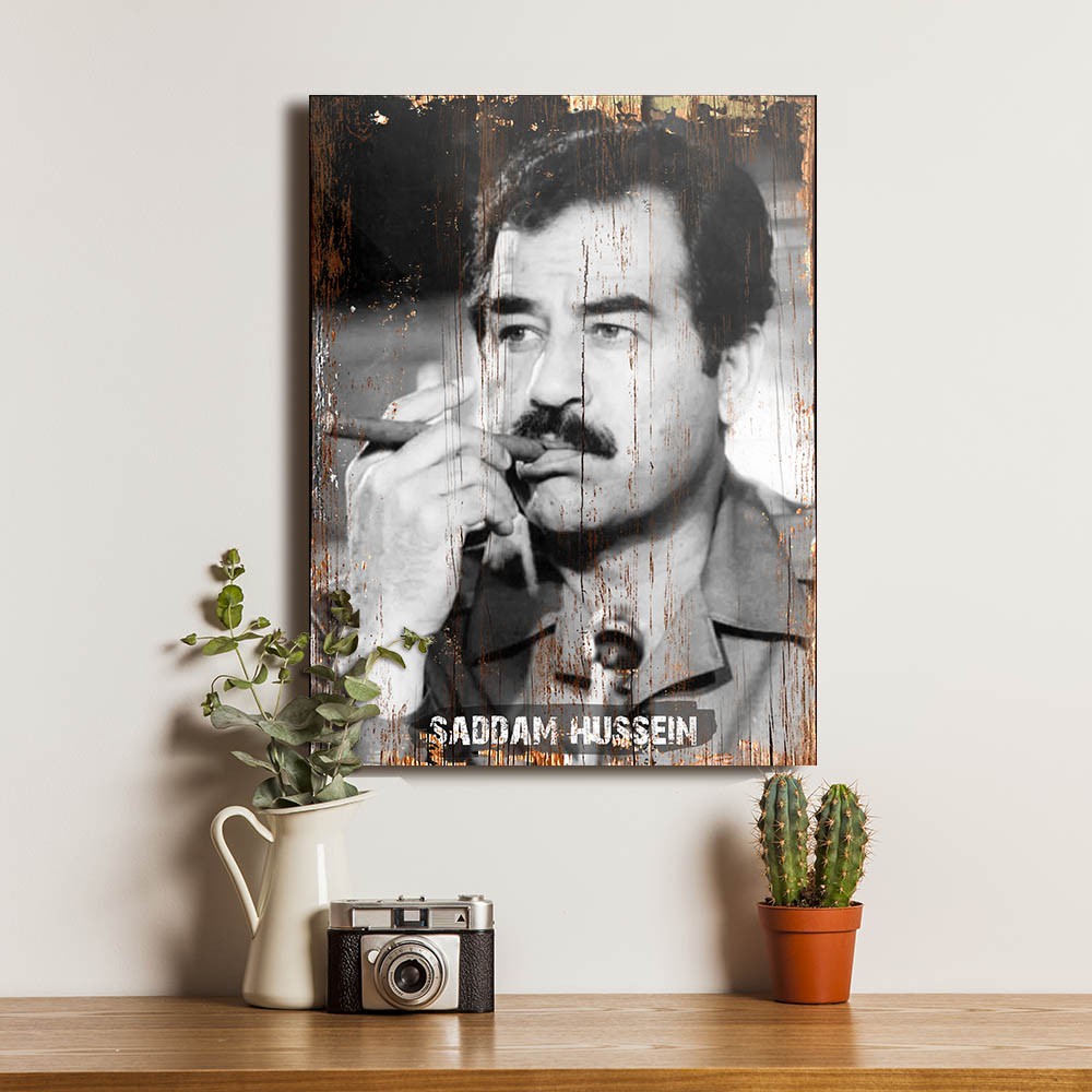 Saddam Husein Poster Kayu Dekorasi Hiasan Dinding Walldecor Wallpaper