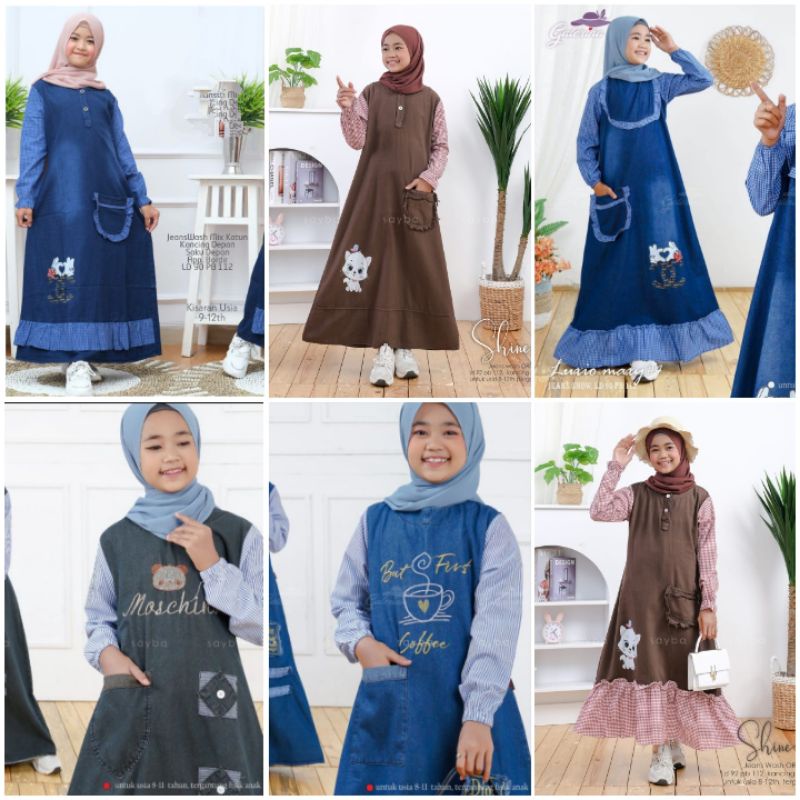 GAMIS JEANS ANAK TERBARU USIA 8-12 th | DRESS DENIM ANAK KEKINIAN | BAJU MUSLIM ANAK