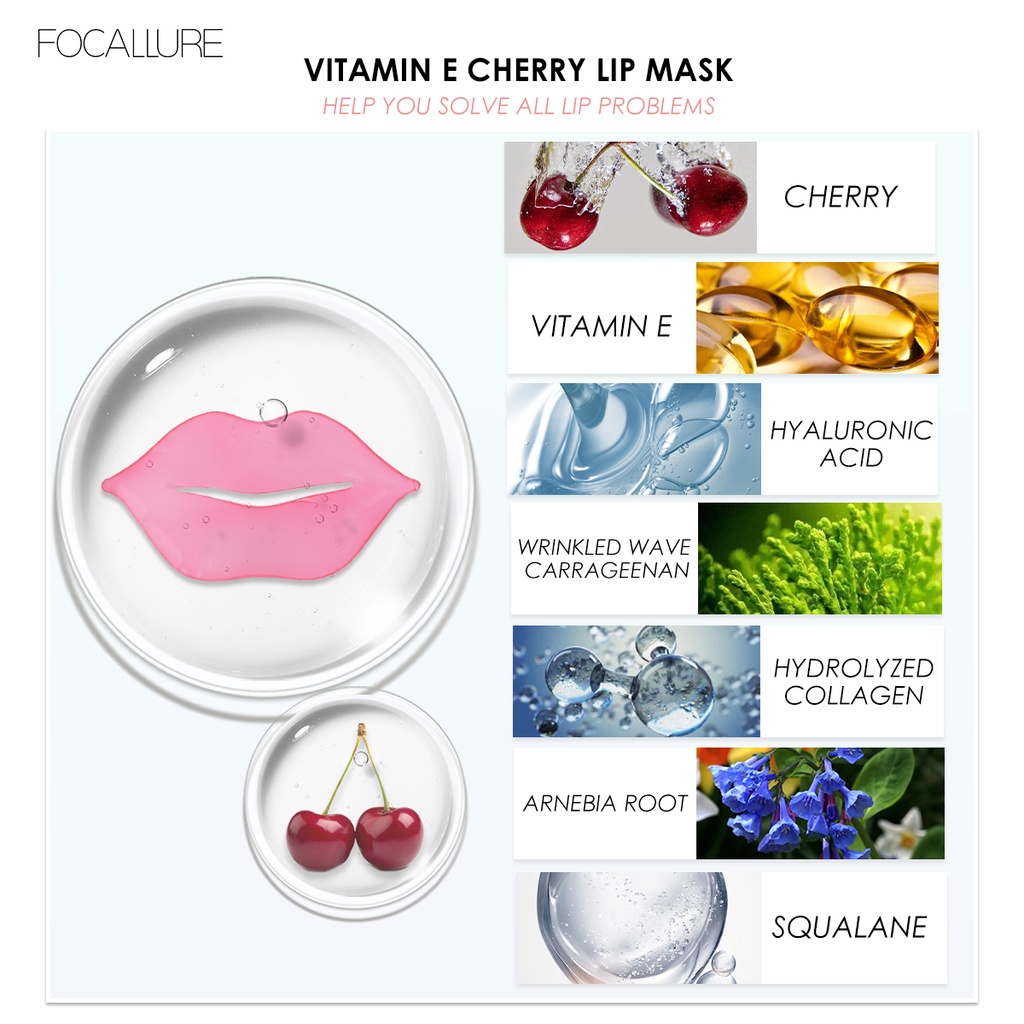 [ORI BPOM] FOCALLURE Vitamin E Cherry Lip Mask Skin Care &amp; Eye mask Skin Care | FOCALLURE Collagen Crystal Moisturizing Lip Mask Eye Mask | FOCALLURE Masker Bibir FOCALLURE Masker Mata | FASC01