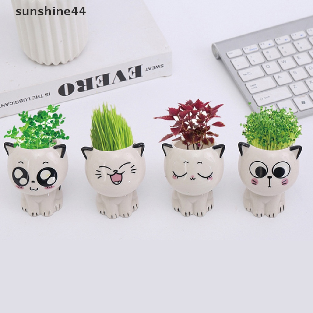 Sunshine Pot Bunga Mini Bentuk Kucing Bahan Keramik