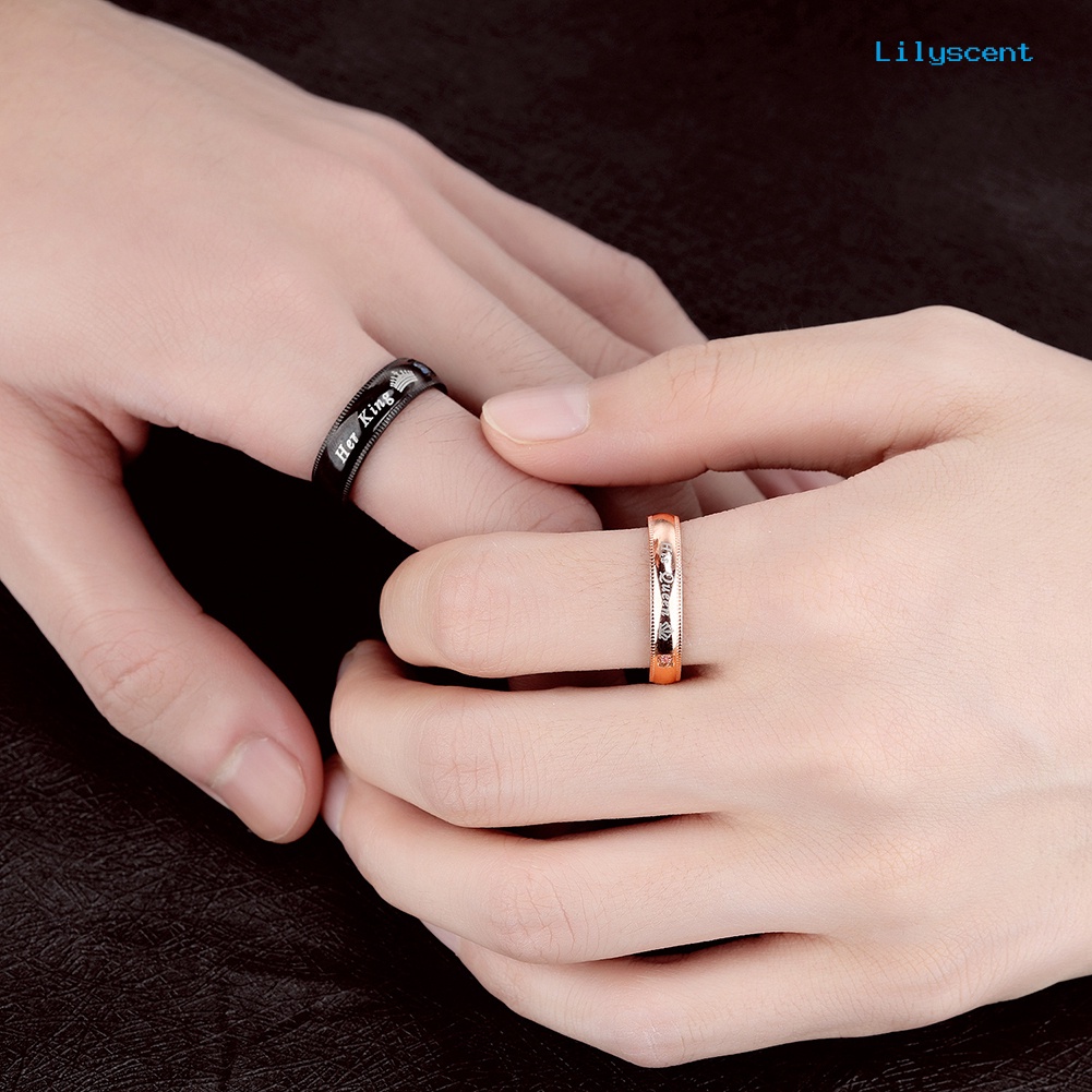 Ls Cincin Titanium Steel Motif Tulisan Her King His Queen Hias Berlian Imitasi Untuk Pasangan