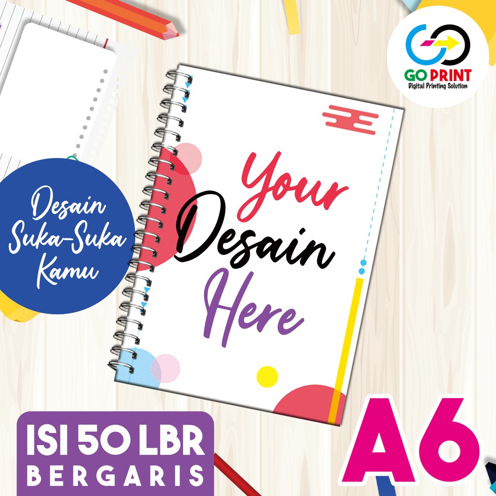 

Notebook Custom A6 Spiral / Block Note Custom / Souvenir - Isi HVS Bergaris 50 lbr (100 Halaman) - Cover Depan Belakang